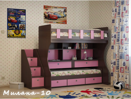 Двухъярусная кровать для девочек Милана-10, спальные места 190х80 см